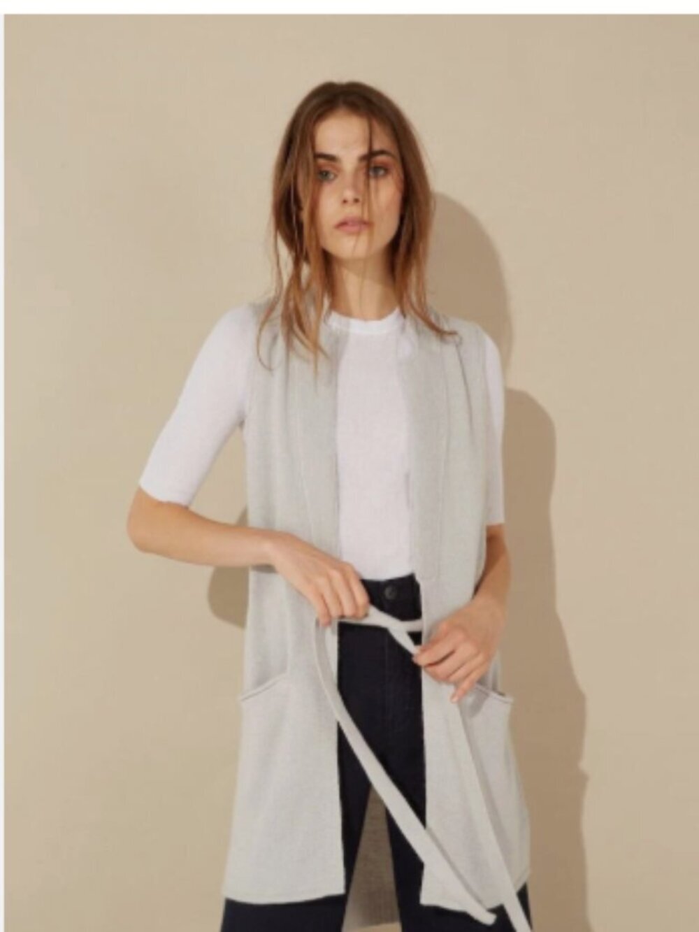 Inhabit Cashmere Longline Knit Sweater Vest Cardigan Neutral Minimalist